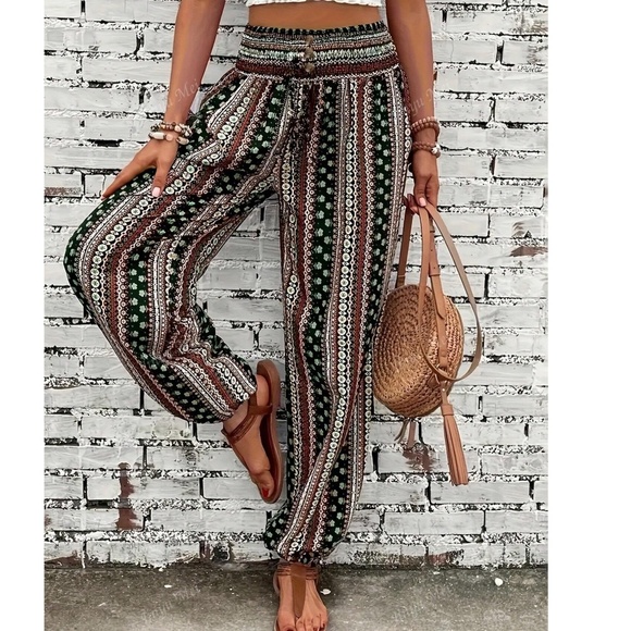 Boho Geo Print Stretchy Waist Jogger Pants - Picture 1 of 3